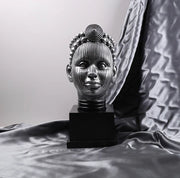 Olokun Head Antique Ornament Silver With Black Stand