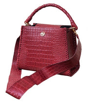 Aku Burgundy Alligator Print Midi Handbag