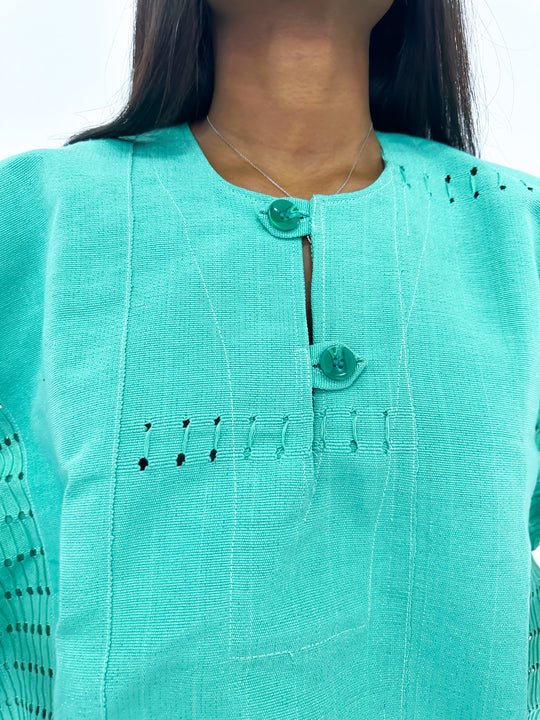 Teal Aso Oke Double Strip Top