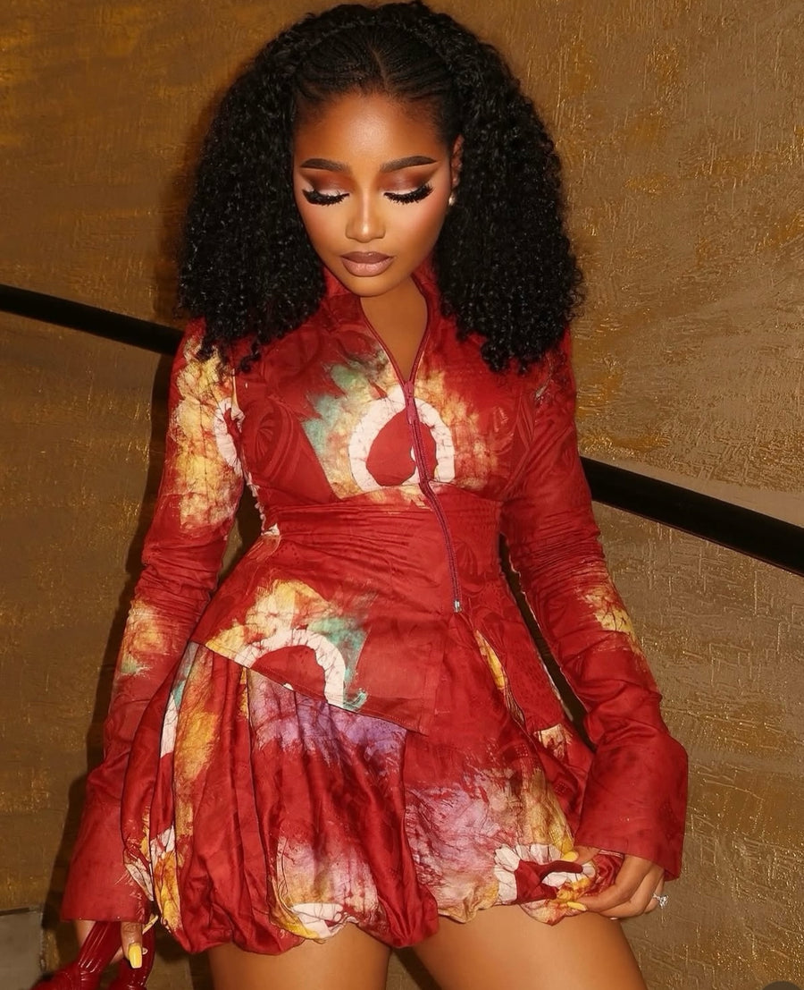 Red Tanna Top & Skirt Set