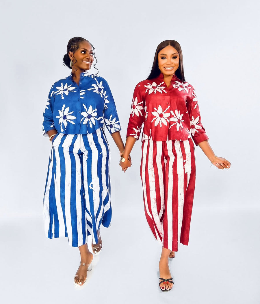 Rere Adire Top and Trouser Set (Blue)