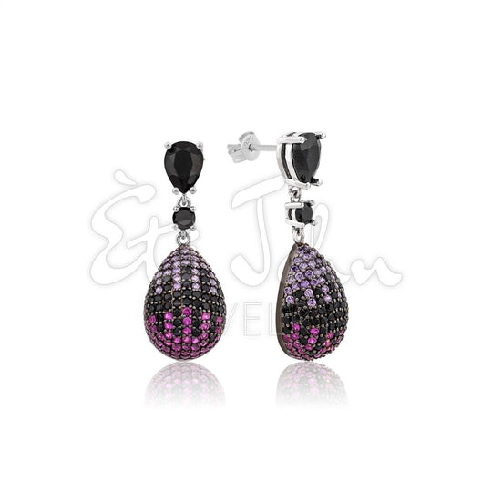 Fuschia, Purple and Black Earrings