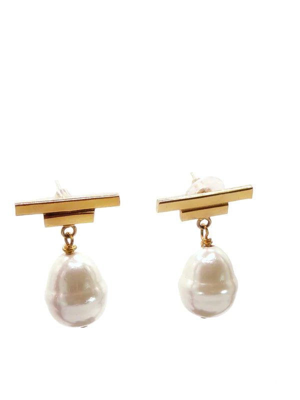 Double Bar Pearl Earrings