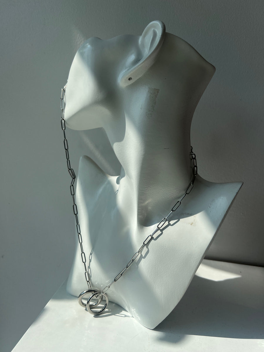 Double Pendant Long Necklace (Silver)