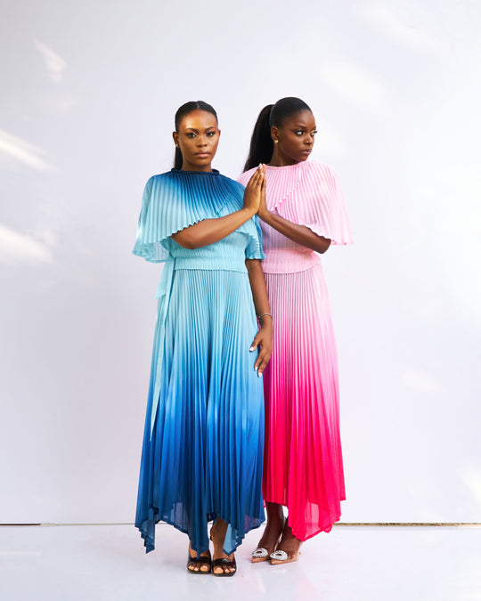 Pavo Real Ombré Cape Dress