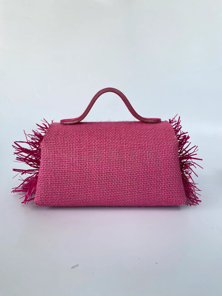 Pink Mira Jute Print with Raffia Side Handbag