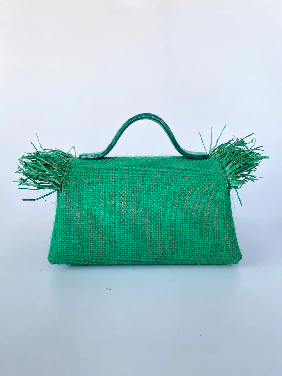 Green Mira Jute Print with Raffia Flap Handbag