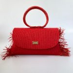 Red Hana Jute Print with Raffia Side Handbag