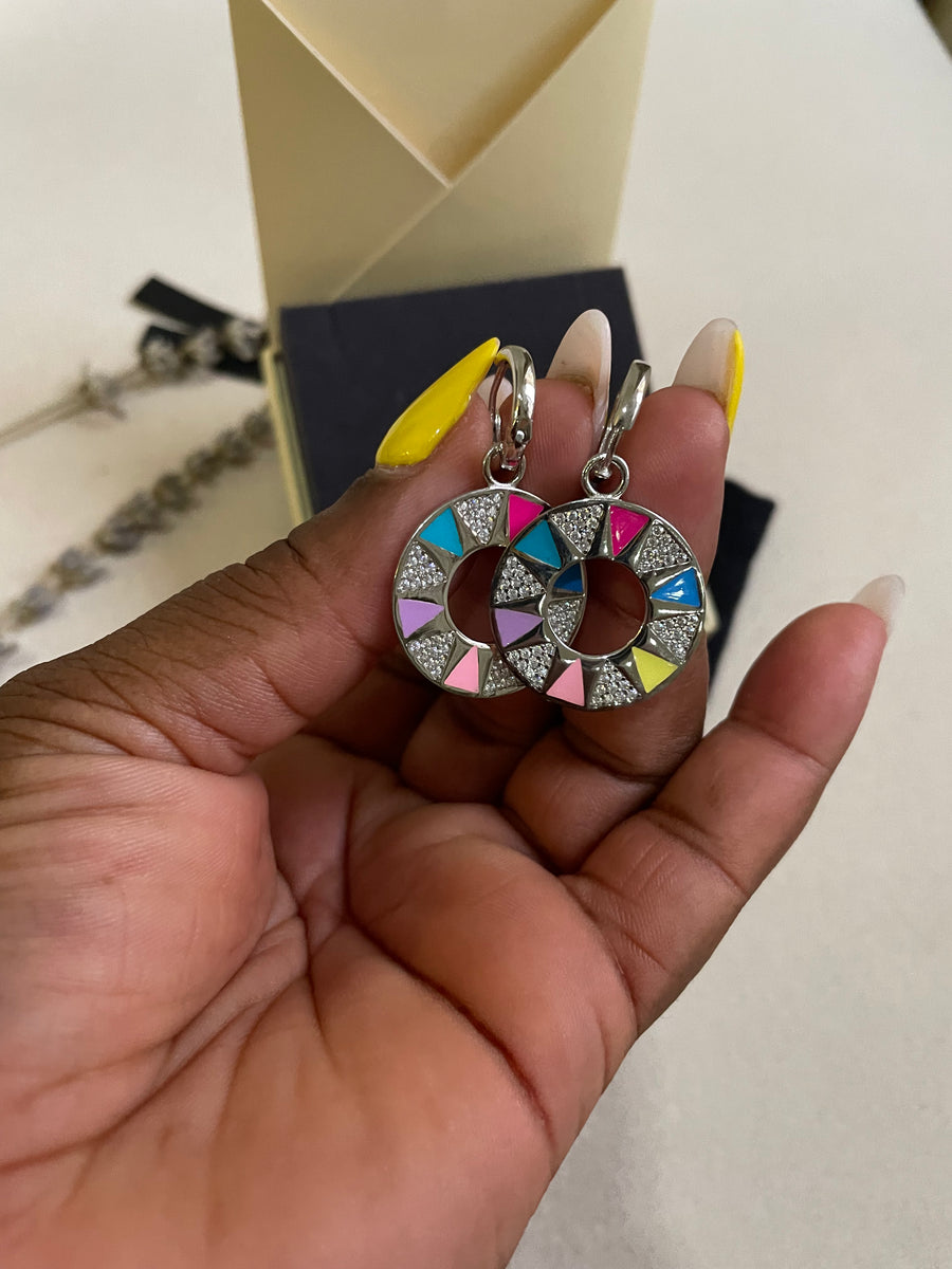 Multicoloured Enamel Full Circle Earrings