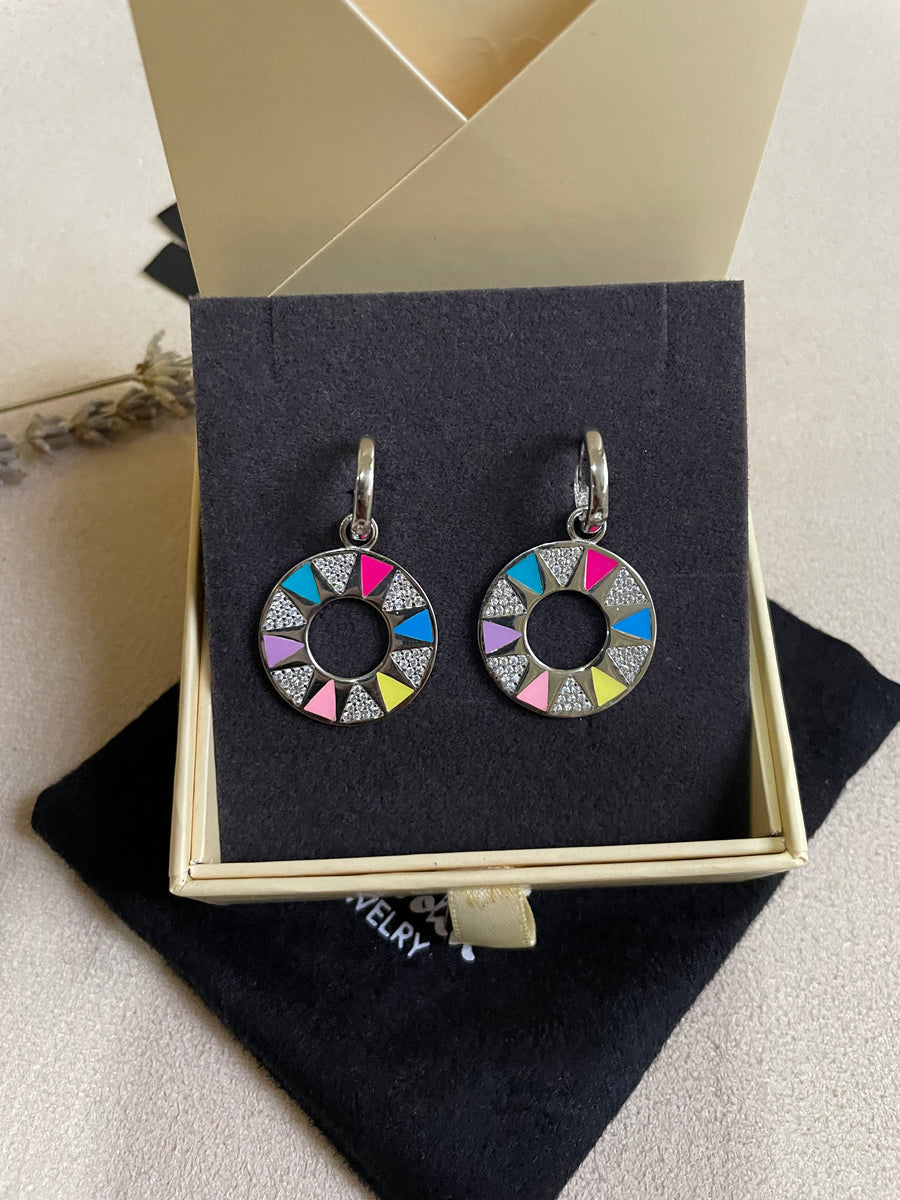 Multicoloured Enamel Full Circle Earrings