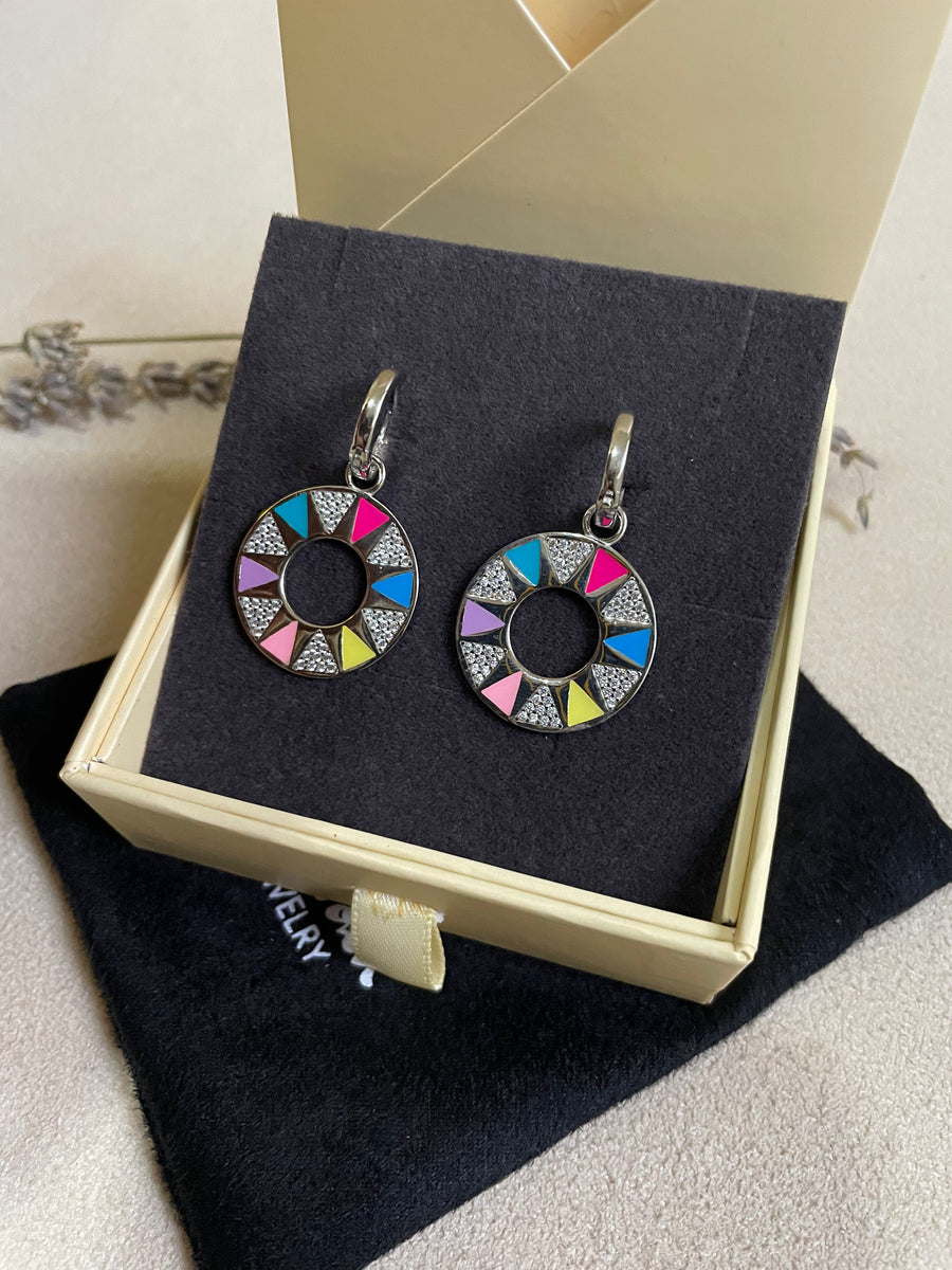 Multicoloured Enamel Full Circle Earrings