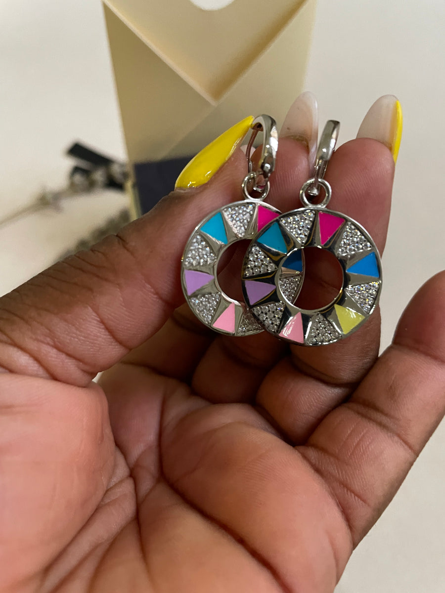 Multicoloured Enamel Full Circle Earrings