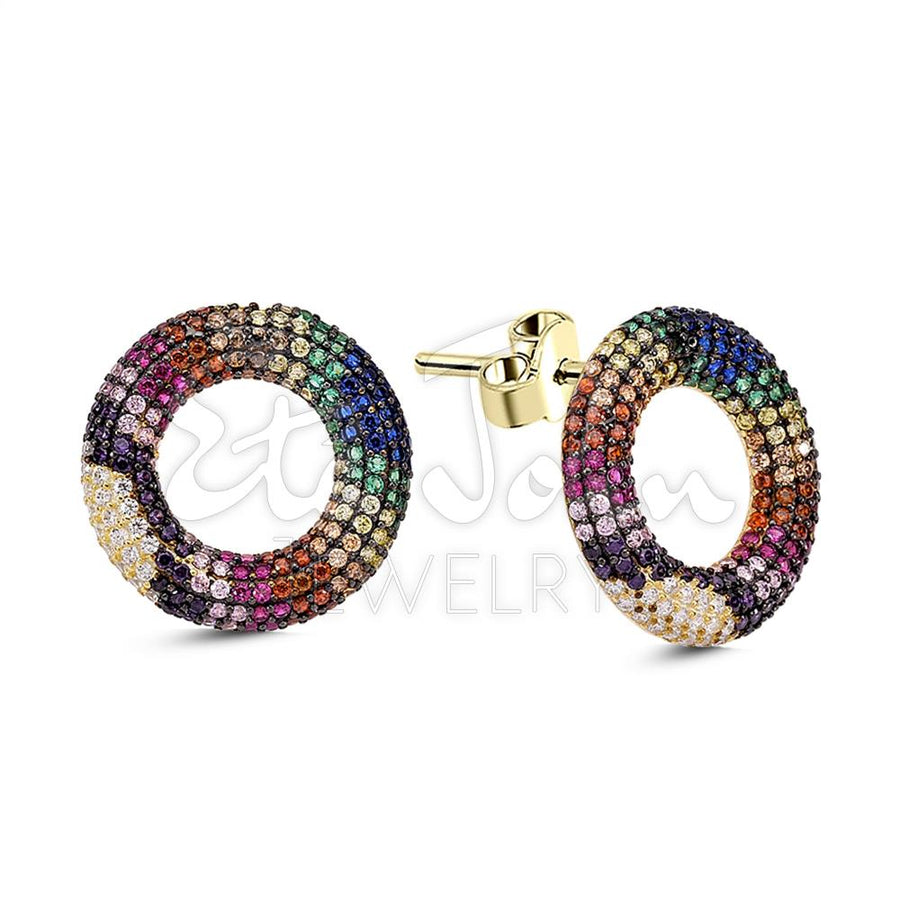 Rainbow Studded Round Earrings