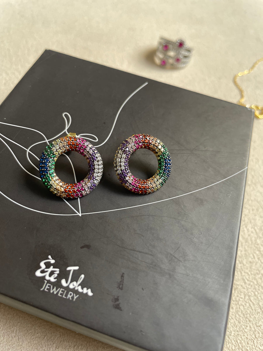 Rainbow Studded Round Earrings