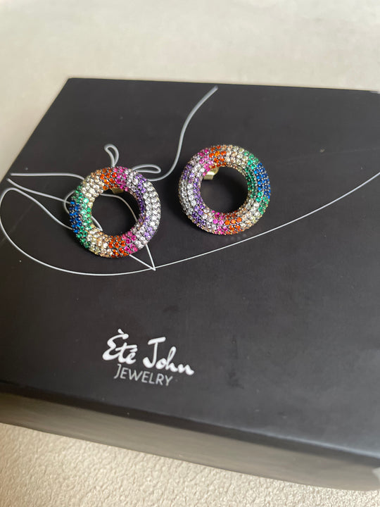 Rainbow Studded Round Earrings