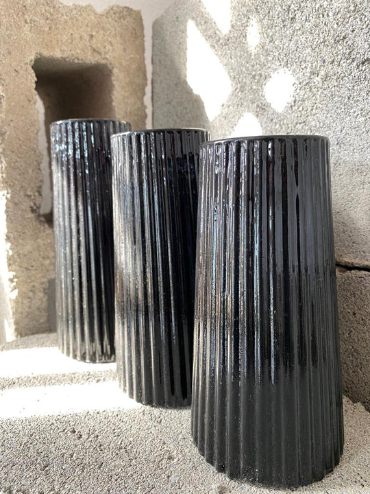 Tapered Ribbed Concrete Vases Set