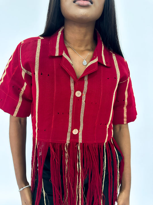 Alari Red Aso Oke Crop Top With Beige Stripes