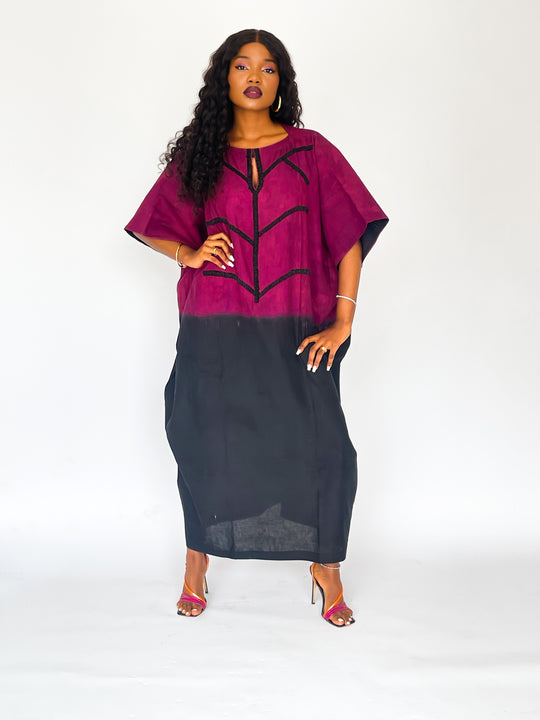 Nabilah Purple and Black Tunic with Black Beaded Neckline