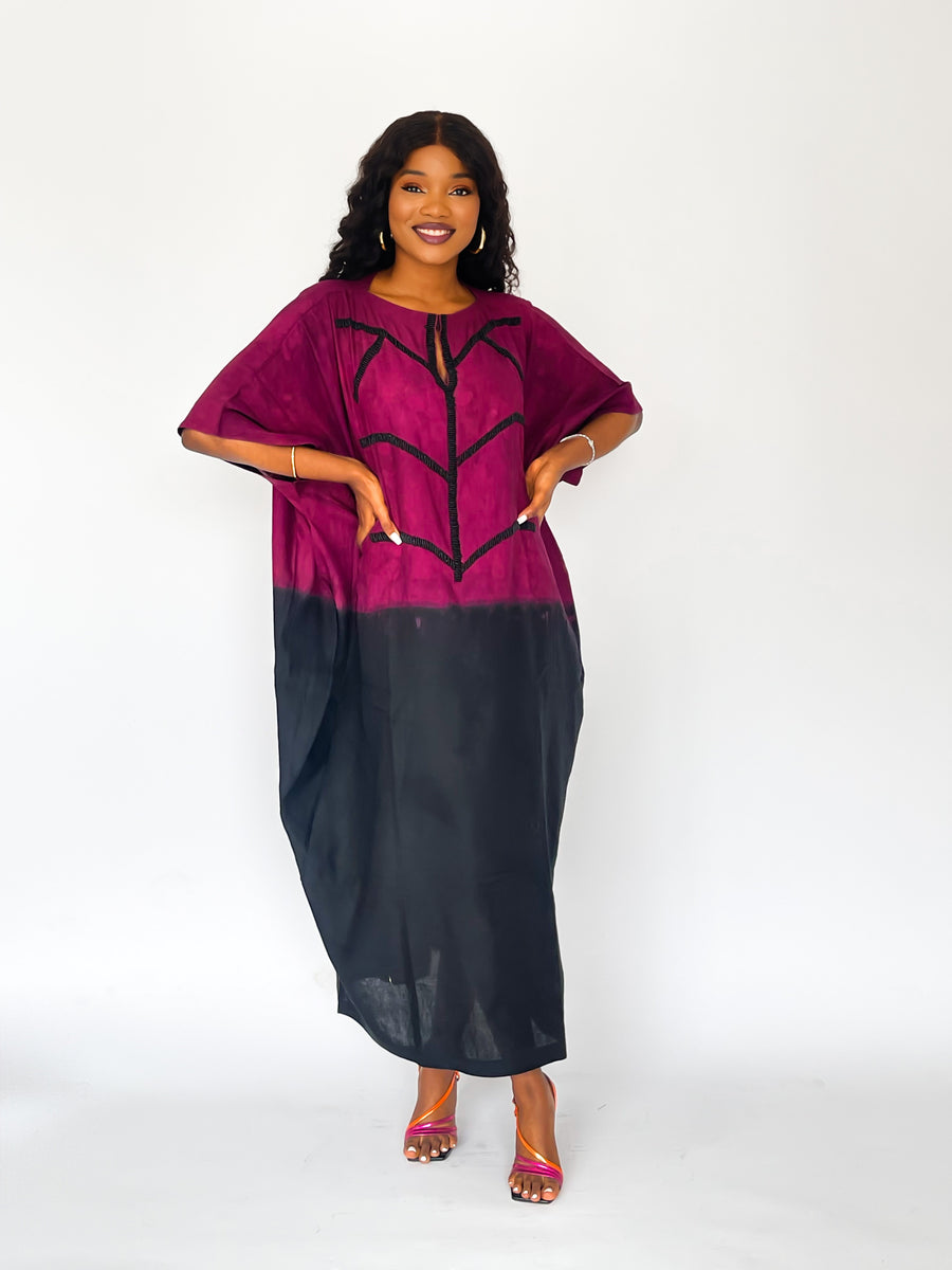 Nabilah Purple and Black Tunic with Black Beaded Neckline