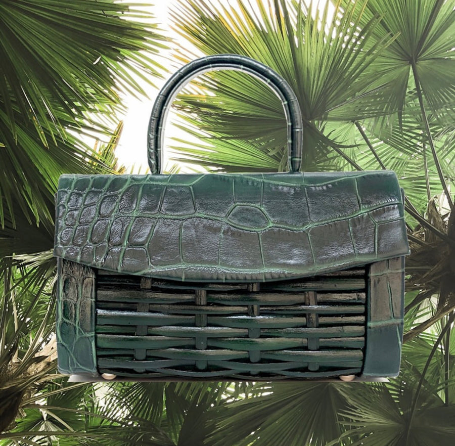 Mimi Dark Green Cane Clutch Handbag