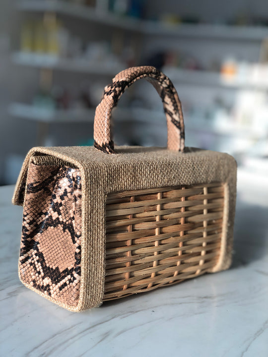 Toddy Beige Snake Skin Cane Clutch Handbag