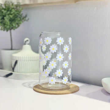 White and Yellow Daisies Libby Glass Cup 16oz