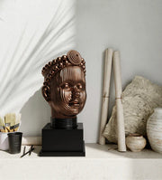 Olokun Head Antique Ornament Gold With Black Stand