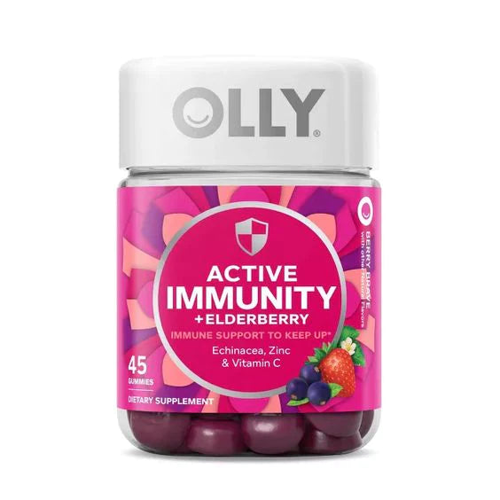 OLLY Active Immunity + Elderberry Gummies - Immune Support with Echinacea, Zinc & Vitamin C - Berry Brave (45 ct)