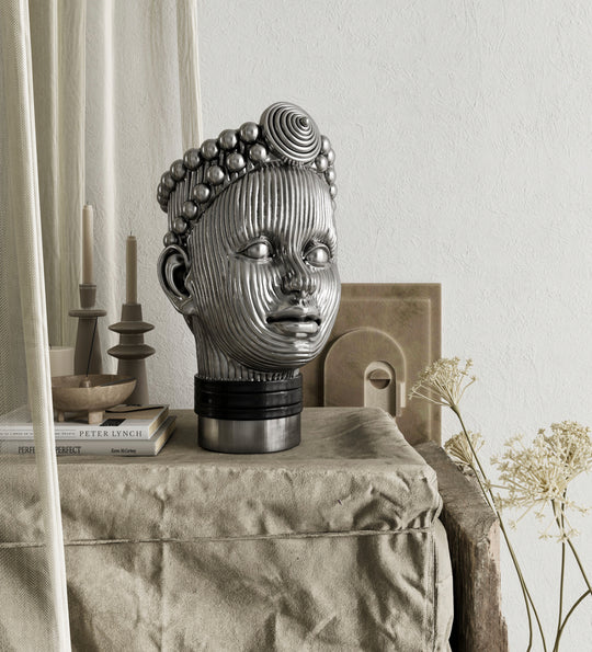 Olokun Head Antique Ornament Silver