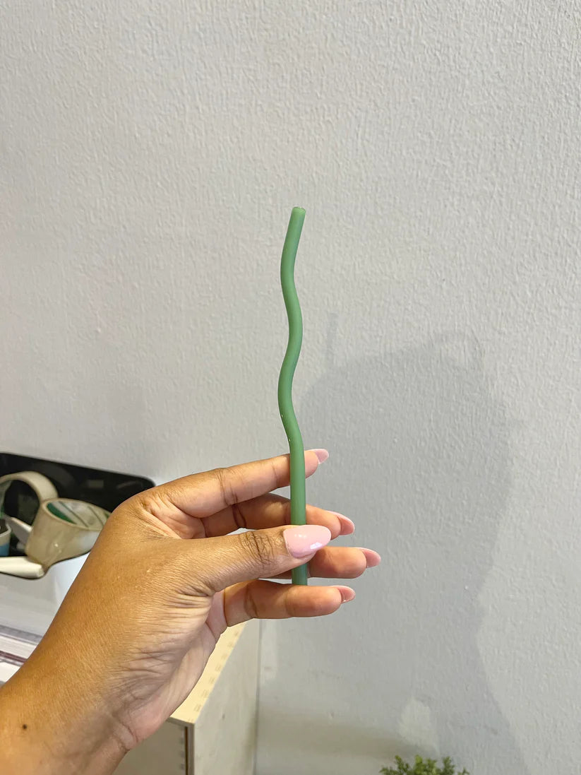 Green Opaque Wavy Straw