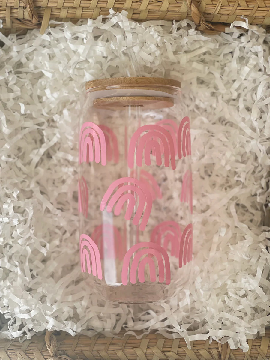 Pink Boho Rainbow Libby Glass Cup