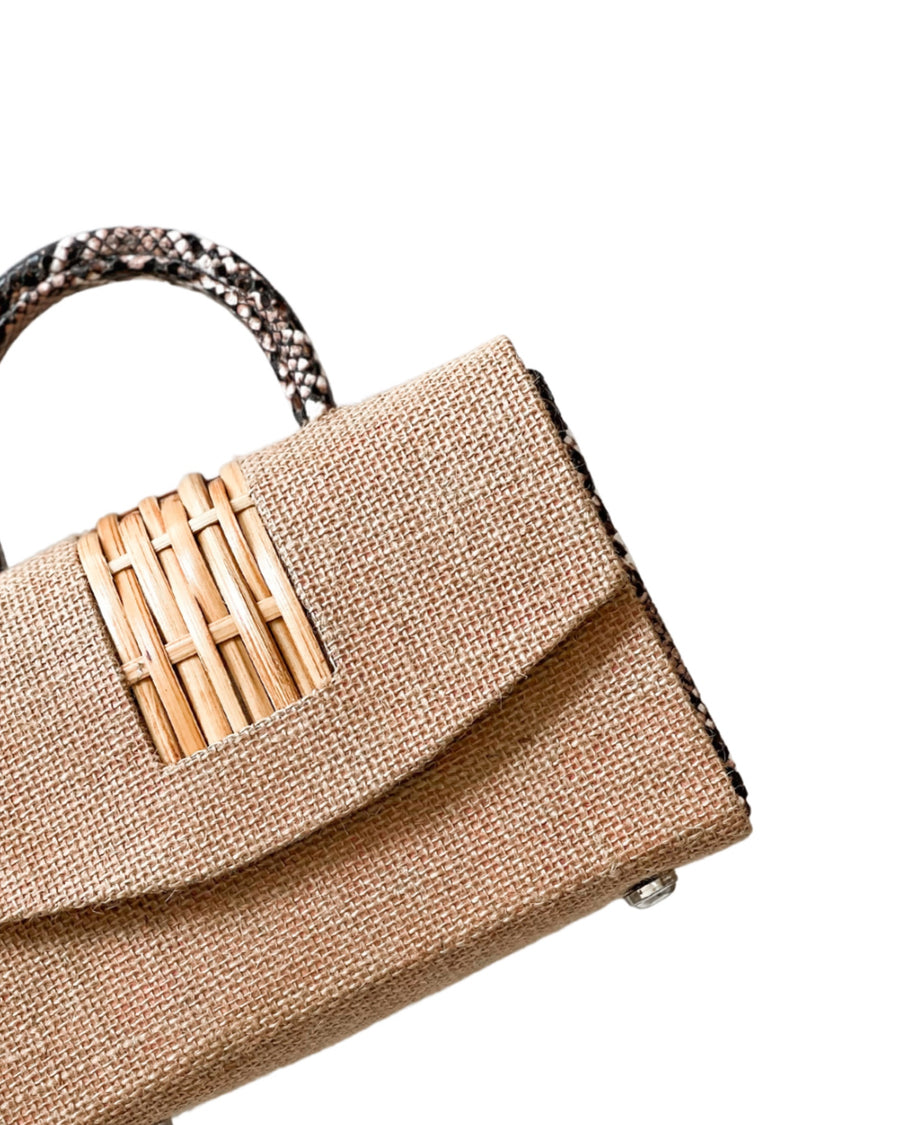 Sisi Beige Cane Snake Skin Handbag