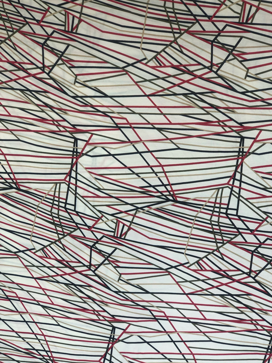 White Linear Art Soft Crepe