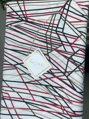 White Linear Art Soft Crepe