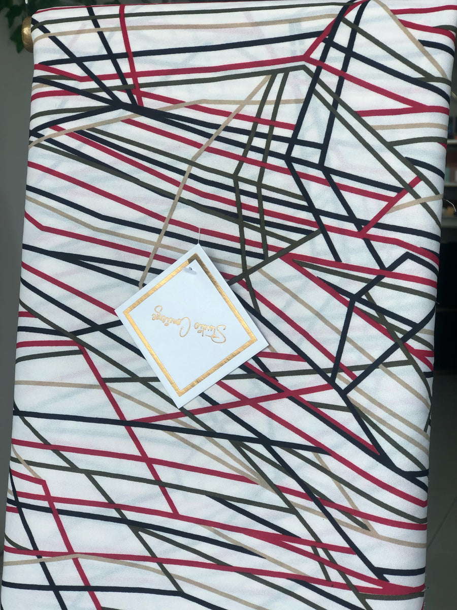 White Linear Art Soft Crepe