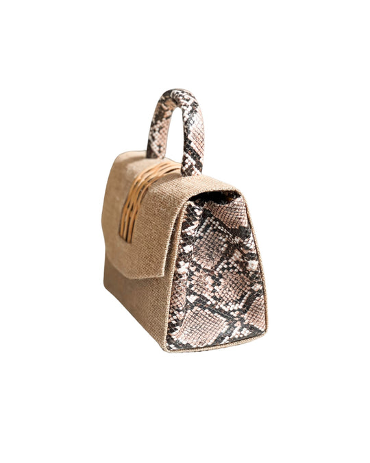 Sisi Beige Cane Snake Skin Handbag