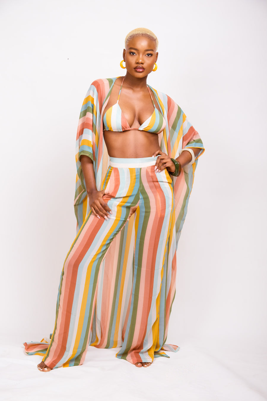 Pastel Resort Kimono Trouser Set