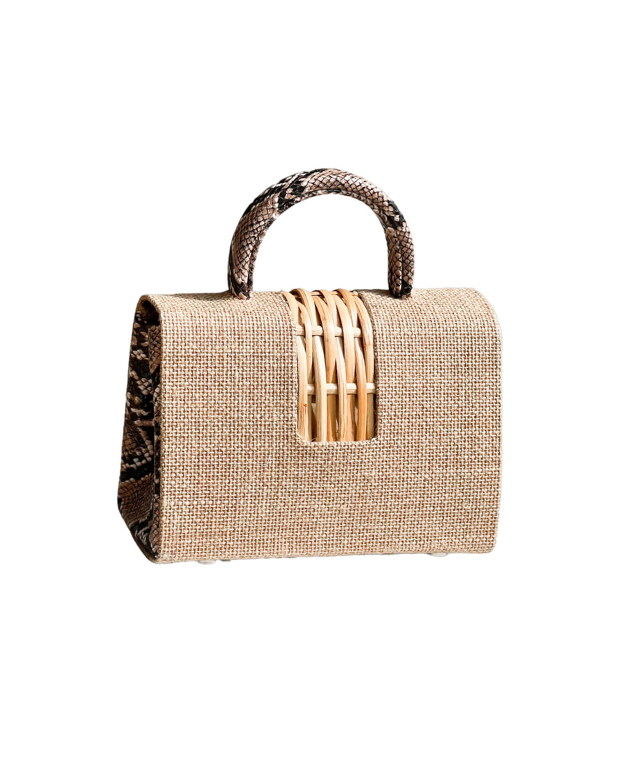 Sisi Beige Cane Snake Skin Handbag