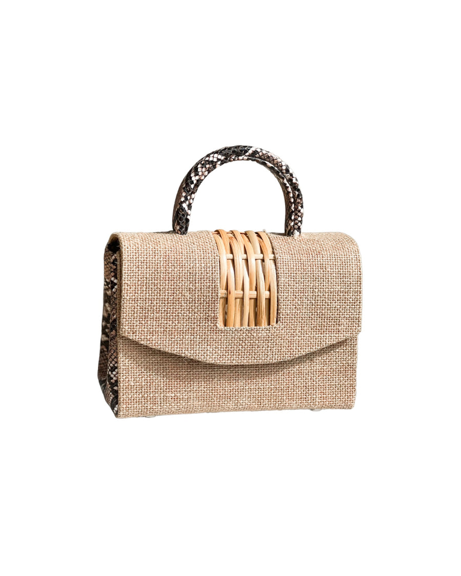 Sisi Beige Cane Snake Skin Handbag