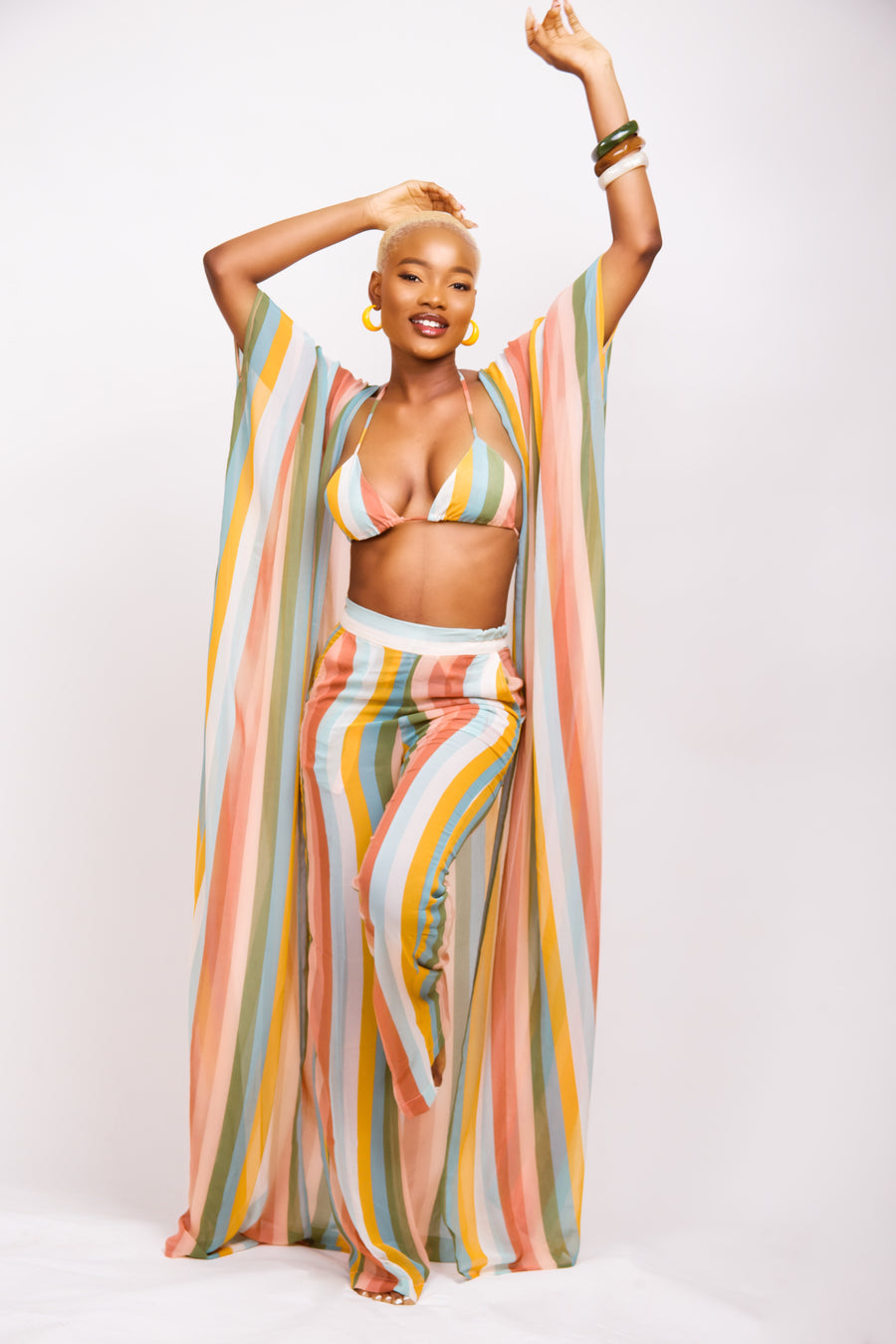 Pastel Resort Kimono Trouser Set